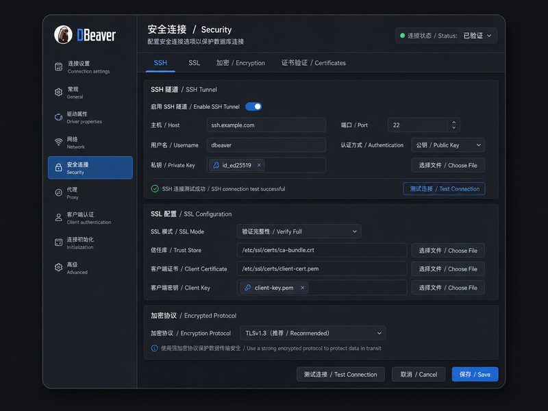 DBeaver 安全连接配置面板